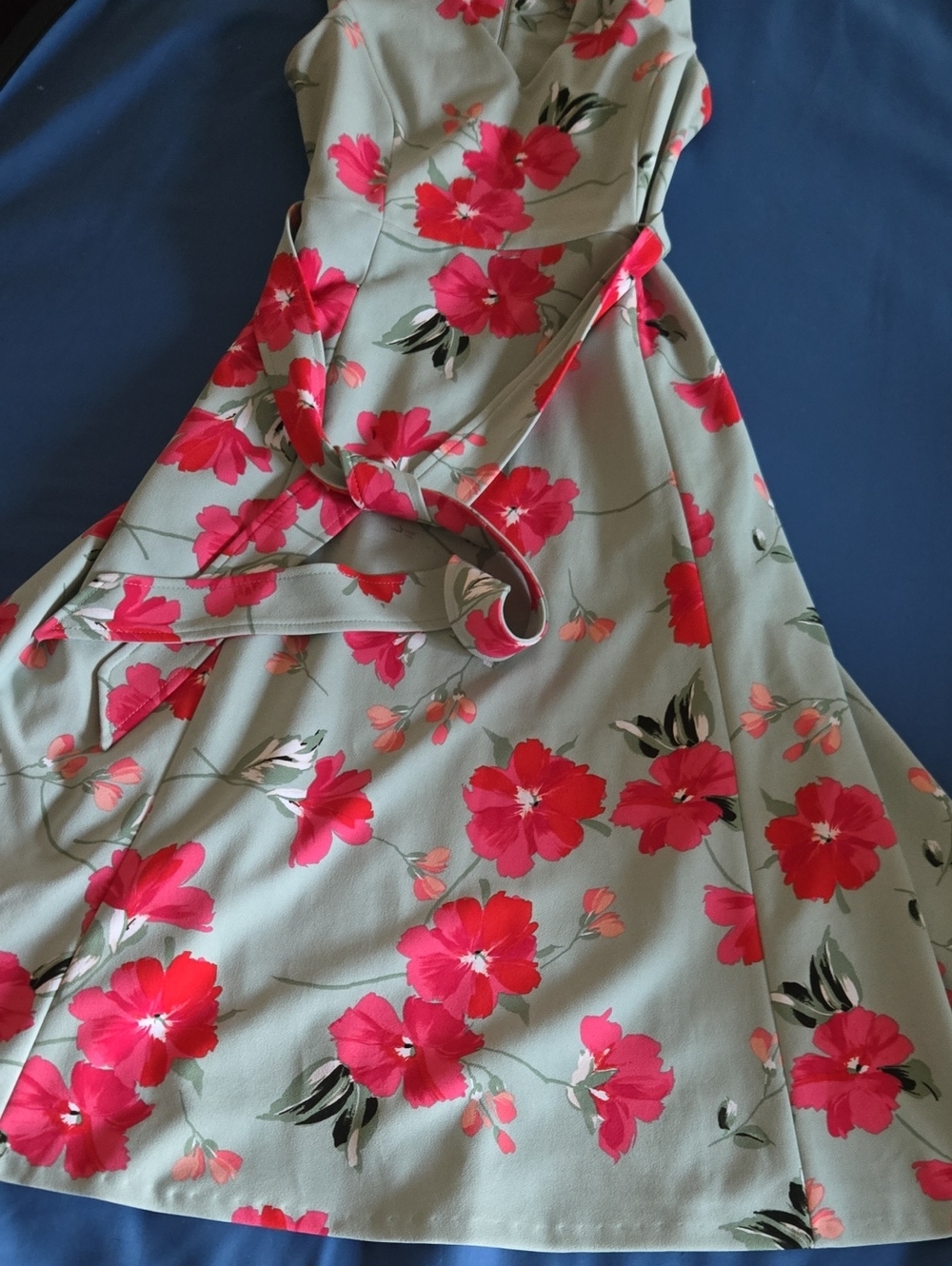 Calvin Klein Mint Green Dress with Coral Floral Print